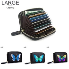 Womens RFID Blocking Clutch Mini Zipper Wallet Leather Credit Card Holder Hanbag
