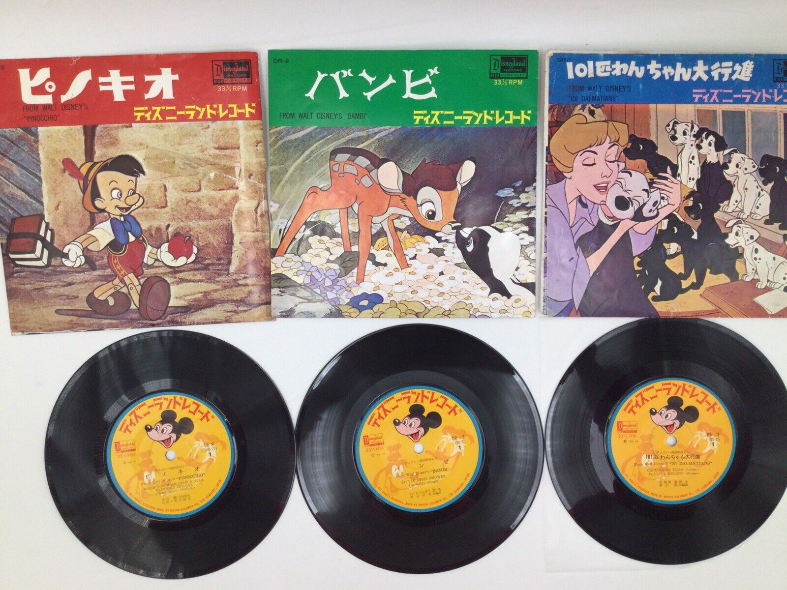 Disneyland Records 1962 Bambi 101 Dalmatians 1963 Pinocchio Anime Japanese lines
