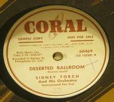 Deserted Ballroom SIDNEY TORCH & His Orchestra 78 Phonograph Record PROMO COPY