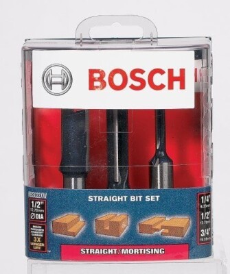 Bosch RBS022XW 3 Piece 1/2'' Shank Straight / Mortising Router Bit Set USA