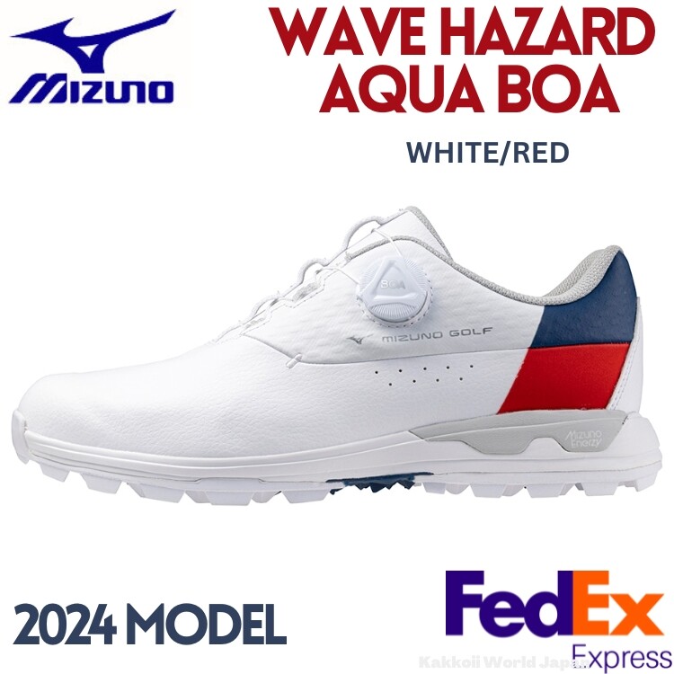 MIZUNO Golf Shoes WAVE HAZARD AQUA BOA White/Red 51GM2470 01 2024