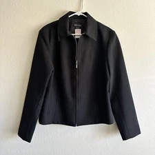 New York & Company Women Size 14 Black Long Sleeve Full Zip Jacket Collard