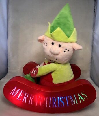 Weihnachtselfe Plüsch Schaukelschlitten musikalisch LED leuchten Frohe Weihnachten Schild 9 Zoll
