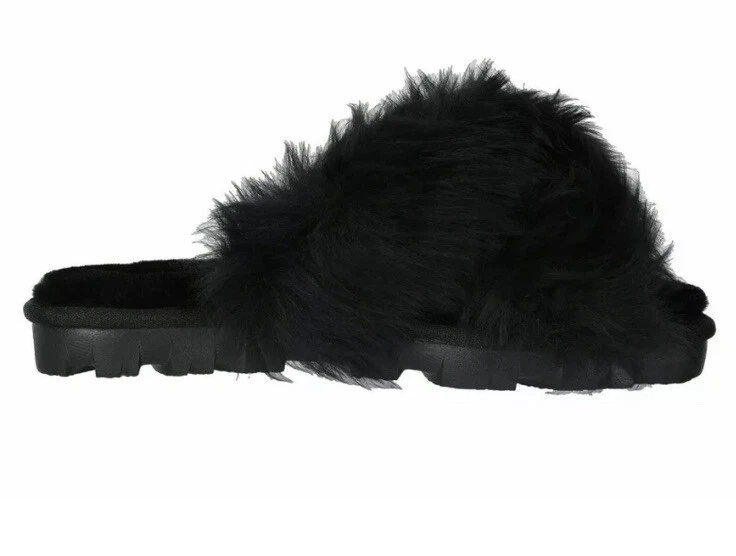 New UGG Size 5 Fuzzalicious Slipper Mule Slide BLK Black 1108917