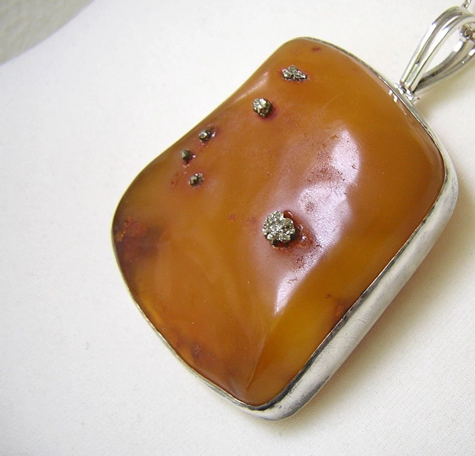 XL Naturale Ambra 44,5g Giallo D'Uovo Ciondolo 925 Argento Sterling Pezzi #263 - Immagine 4 di 4