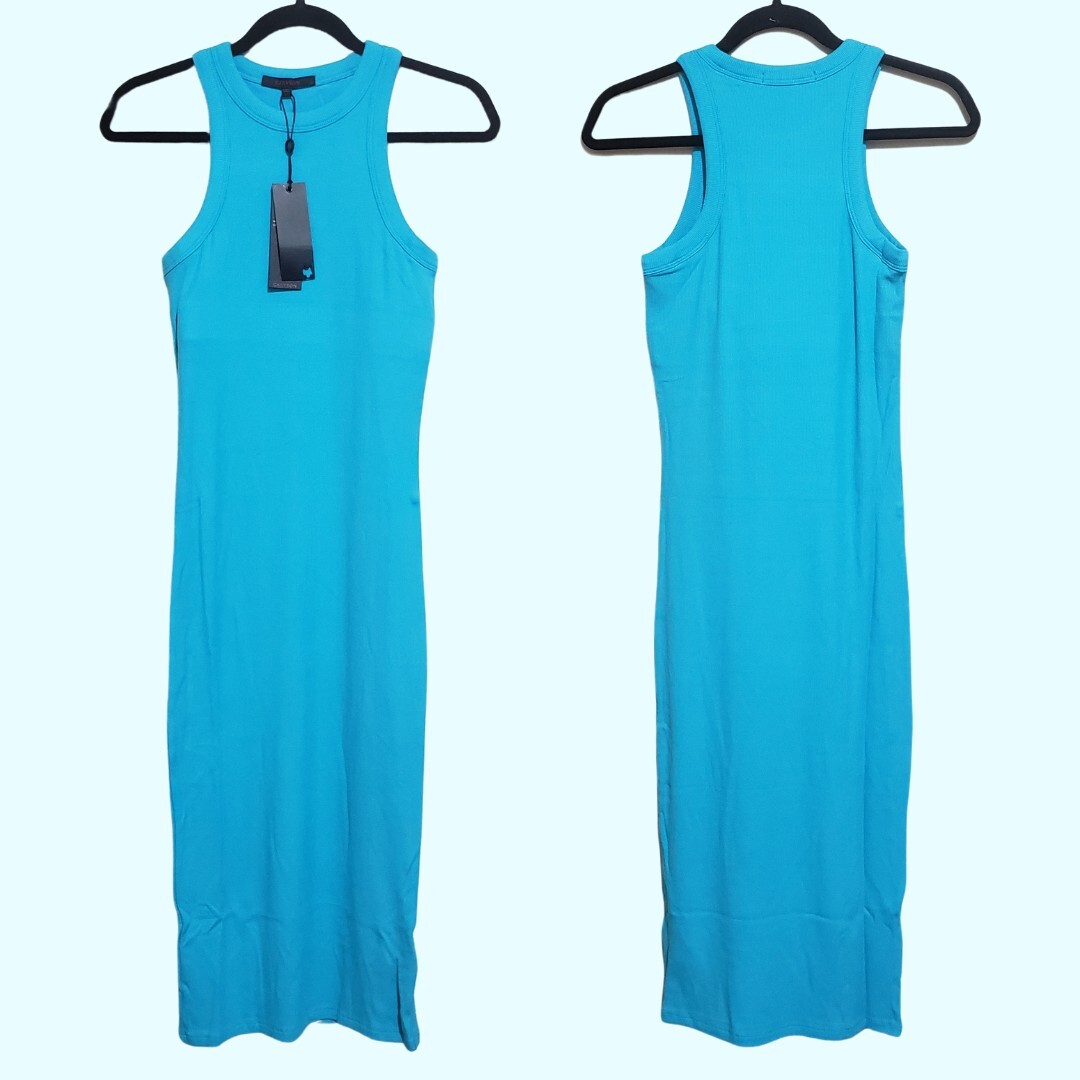 Greyson Orion Tank Dress Sleeveless Ribbed High Neck Medium Lagoon Blue NWT 💙
