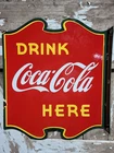 VINTAGE COCA COLA PORCELAIN SIGN OLD FLANGE COKE FOUNTAIN US SODA BEVERAGE DRINK