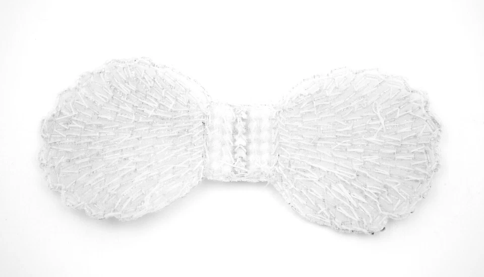 Apliques de lazo con cuentas, cuentas plateadas/blancas/grises, perlas de imitación, cristales, coser, 5"x2,3" Foto 2 de 2