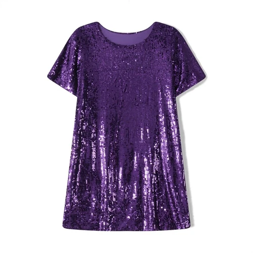 Pailletten Sommer T-Shirt Kleid Damen kurzärmelig Rundhals lose Passform - Bild 15 von 23