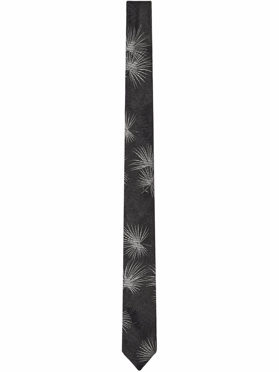 NWT Saint Laurent YSL Black Gray Jungle Leaf Jacquard Silk
