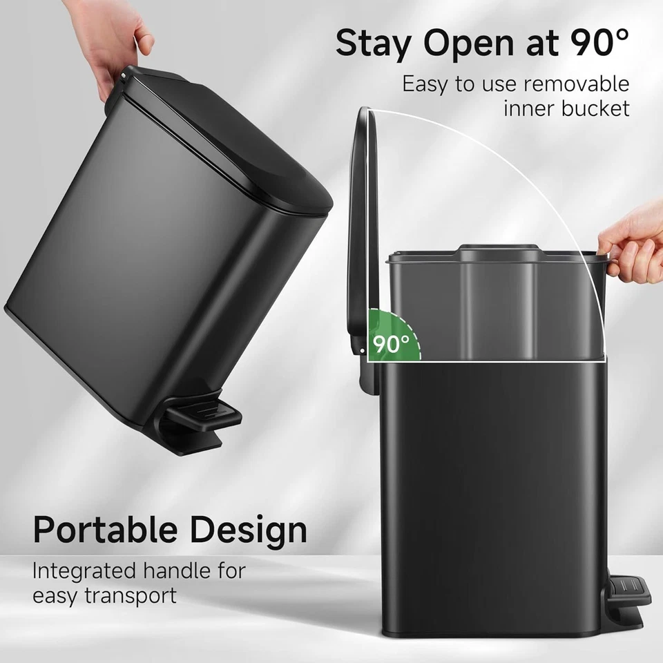 Slim Bathroom Trash Can with Lid, Soft Close, Step Treads - Image 2 of 4