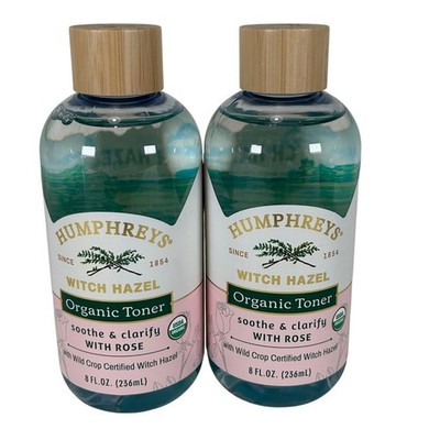 Humphreys Witch Hazel Organic Toner Soothe Clarify with Rose 8oz 2 Pack NEW