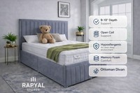 OTTOMAN DIVAN BED GAS LIFT STORAGE PLUSH FABRIC HEADBOARD AND FOOTBOARD MODERN