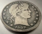 1908 Barber Quarter O Mint Mark Silver Circulated New Orleans 25C