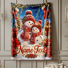 Personalized Christmas Snowmen Coral Fleece Blanket Holiday Design 3
