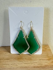 Kendra Scott Green Chalcedony  Translucent Alexandra Earrings NWOT Disc Style