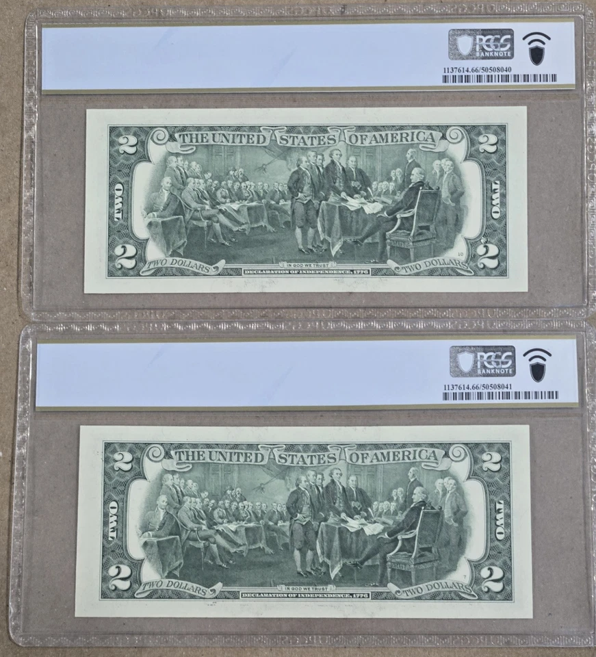 2 X $2 2017A Dollar Bill Gem Unc PCGS 66 PPQ 2 Consecutive Serials Two Pairs  - Image 2 of 4