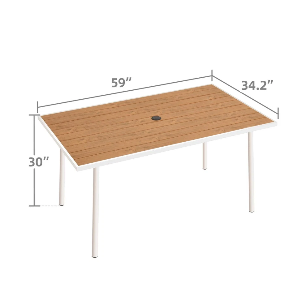 59in Patio Table Rectangle Bistro Table with Umbrella Hole Dining Table Outdoor - Image 4 of 4