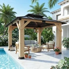 10'x10'Outdoor Hardtop Wood Gazebo with Cedar Frame&Galvanized Steel Double Roof