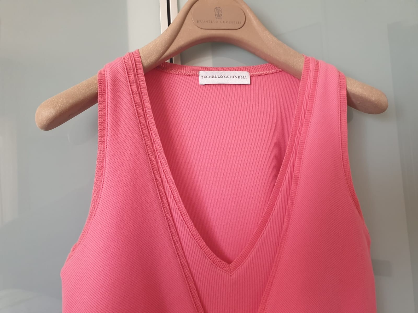Brunello Cucinelli Top SM Canotta Cotone Jersey a Costine Stretch Scollo a V S