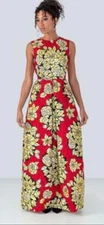 New SIKA'A Designer African Print Floral Sleeveless Maxi Dress UK 10 RRP £147