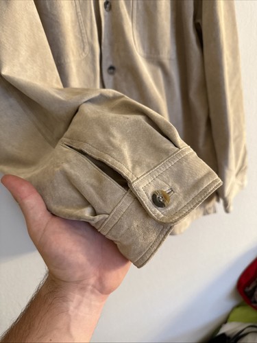 John Ashford Adventure Tan Suede Leather Shirt/Jacket Lined Button-Up XL - Picture 2 of 12
