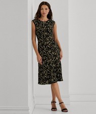 Lauren Ralph Lauren Women's Floral Belted Bubble Crepe Dress Size 12 Color Black