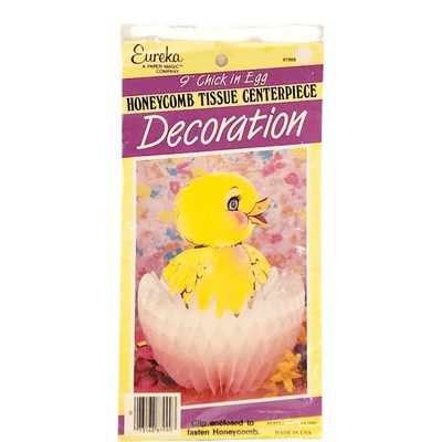 VTG Easter Chick in Egg Honeycomb Tissue Paper Centerpiece Kitschy Big Eyes 9''