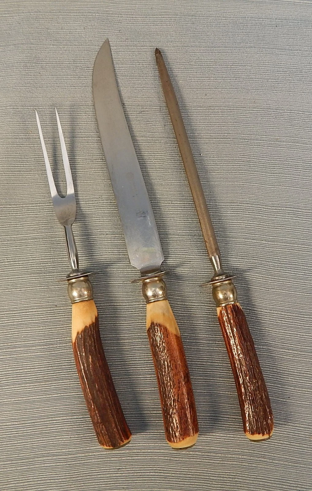Vintage Montgomery Ward Faux Stag Horn 3-Piece Meat Carving Set