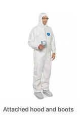 Tyvek 400 DuPont Coverall Suit BOX 25 SZ LG  ATTACHED BOOTS/HOOD  TY122SWHLG0520