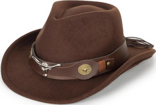 INOGIH Kids Western Cowboy Hat - Vintange Brownwide-Brim Felt Fedora Cowgirl Hat