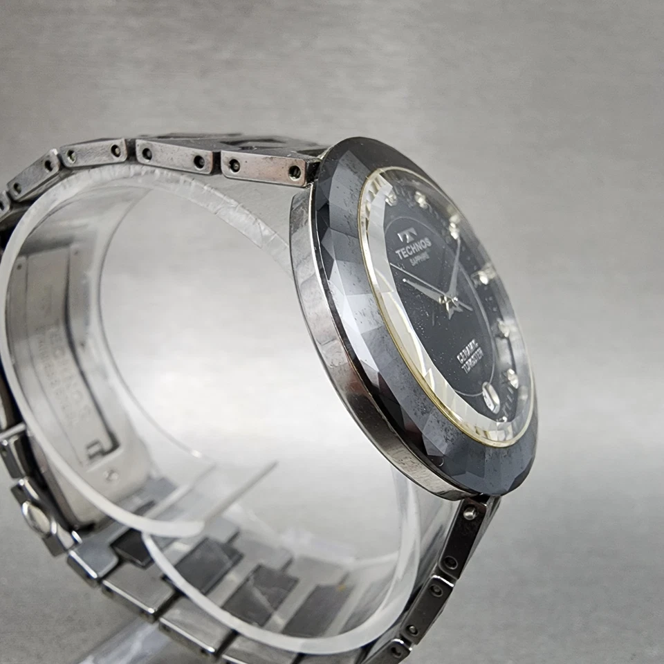 Reloj Technos Hombre 33mm Esfera Negra Cerámica Tungsteno Redondo Batería Nueva Foto 4 de 4