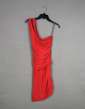 Halston Heritage Dress Womens 2 Red One Shoulder Ruched Asymmetrical Cocktail