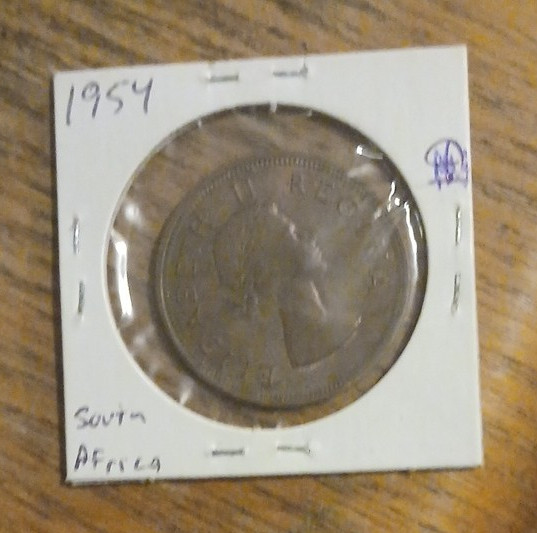 1954 South Africa Coin in Cardboard Holder Uncertified Ungraded