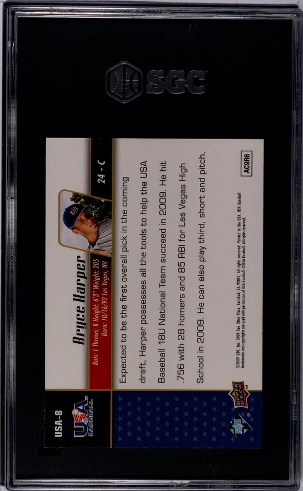 Bryce Harper 2009 Upper Deck USA Baseball Star Prospects Rookie #USA-8 SGC 9.5 - Imagem 2 de 2