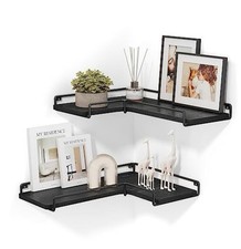 VASAGLE Black Corner Wall Shelves - Set of 2