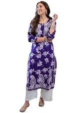 GoSriKi Women's Rayon Blend Chikankari Embroidered Straight Kurta