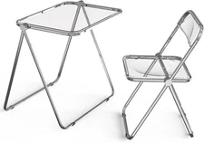 VINGLI Folding Acrylic Table and Chair Set Small TV Tray 