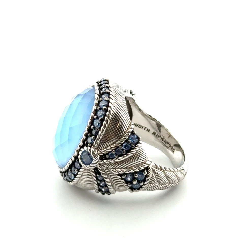 Size: 6 Judith Ripka Lab Blue Faceted Quartz & CZ 925 Sterling Silver Ring 15.8g - Image 3 of 4