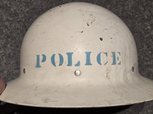 Antiker POLIZEI Metall TEIGJUNGENHUT - weiß, veraltet ZIVILSCHUTZ US-Regierung Zwangsstörung - Bild 2 von 8