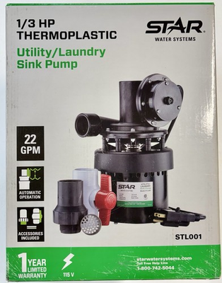 #ad Star Water Systems 1 3 HP Thermoplastic Utility Laundry Sink Pump STL001 NEW $179.99