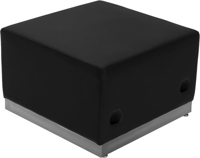 HERCULES Alon Black Leathersoft Ottoman with Stylish Stainless Steel Base