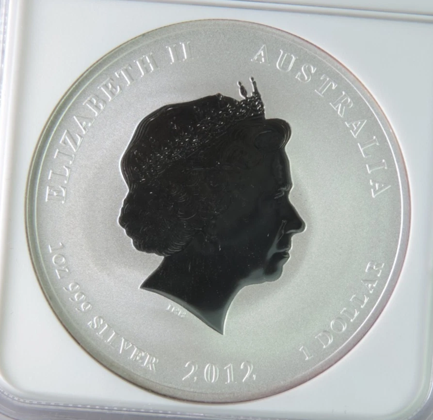 2012 Australia Year of Dragon Grey Pink Colorized $1 1oz Silver Coin NGC MS70 - Image 4 of 4