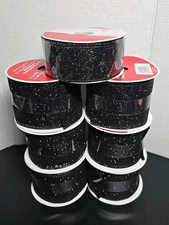 Set Of 7 Celebrate It Black Glitter Wired Ribbon New