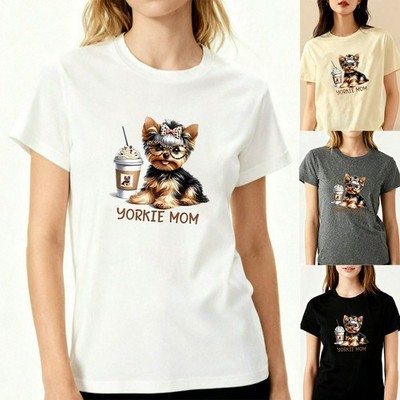 Yorkie Mom Graphic Tee Cute Yorkshire Terrier Women's Soft Polyester T-Shirt