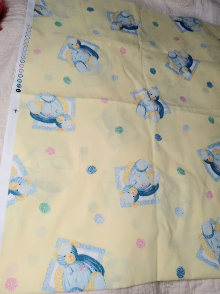 Vintage Daisy Kingdom Chenille Bear Toss Springs Yellow Cotton  Fabric 45"54" - Image 2 of 4