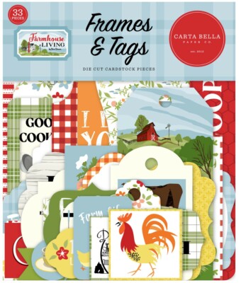 1 Pack of Carta Bella Paper FARMHOUSE LIVING Frames & Tags Ephemera Pieces