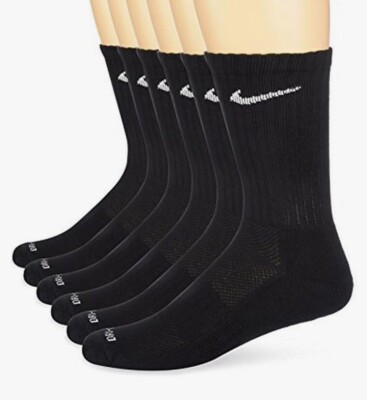 Authentic NIKE /  CREW Socks / 6 Pairs / Men's  8-12  / Everyday Plus / BLACK