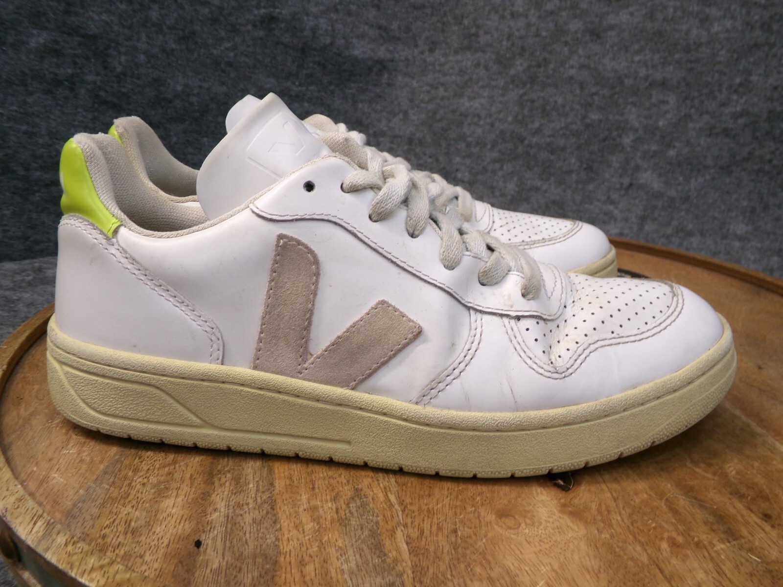 Veja V10 X Madewell White Fluo Yellow Leather Sneakers Shoes Women