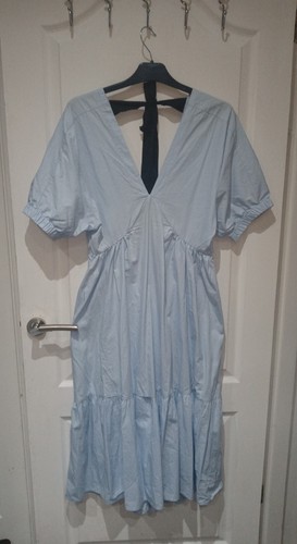 Topshop Cotton Pop Bow Blue Midi Dress Size 10